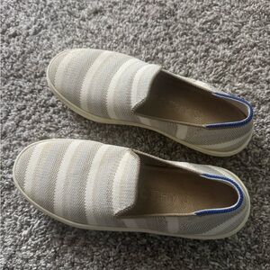 Rothy's Slip-On Shoes - Cream and Blue